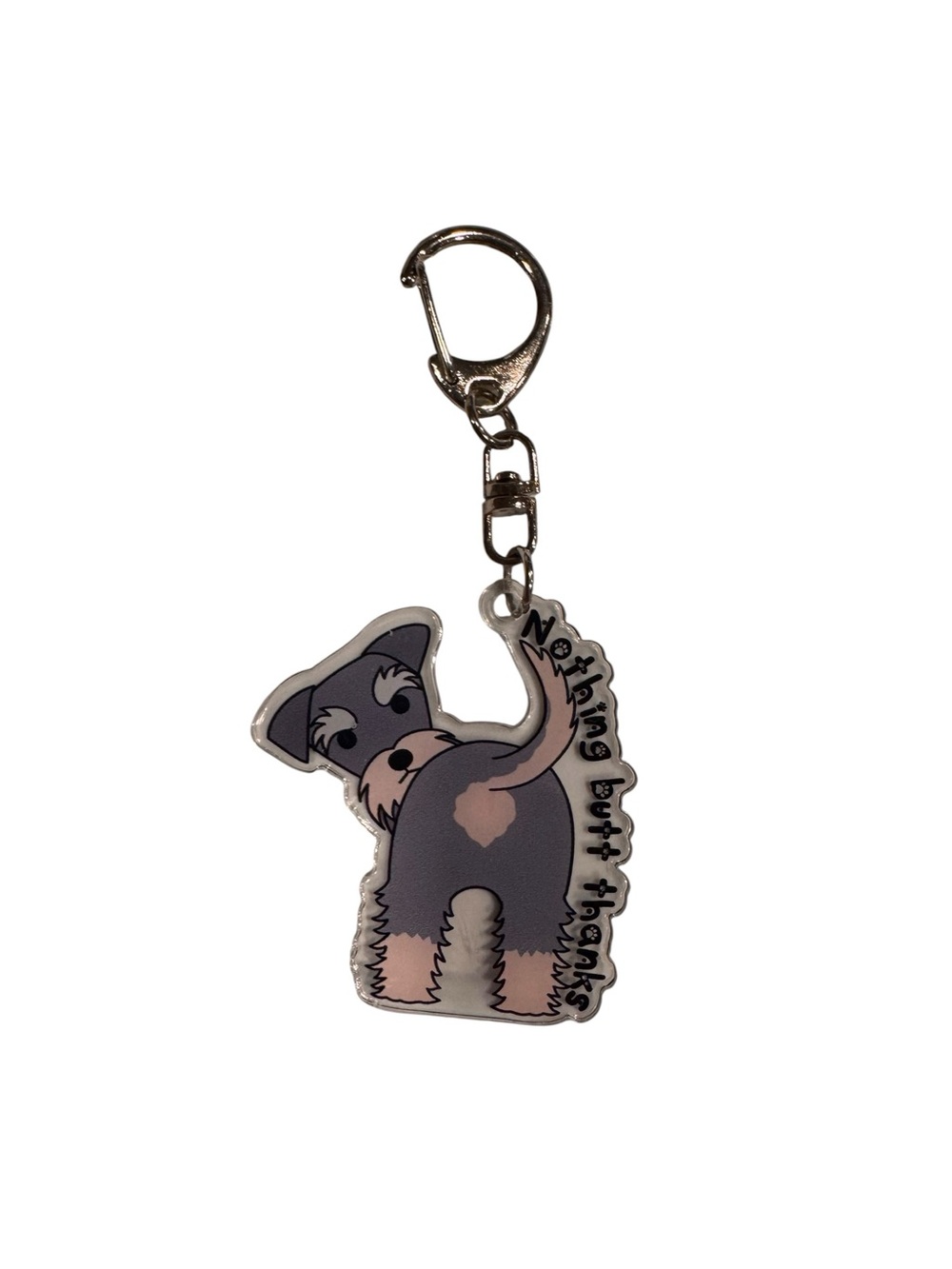 Cute Schnauzer Keychain Charm in Gray and Pink